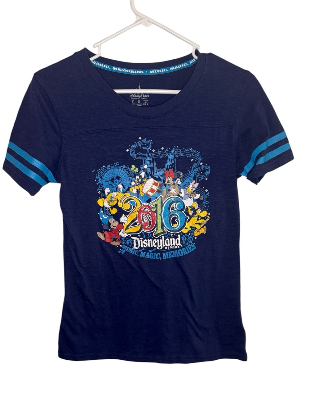 Disney Parks Disneyland 2016 Music Magic Memories Graphic Tee Shirt Navy Blue S